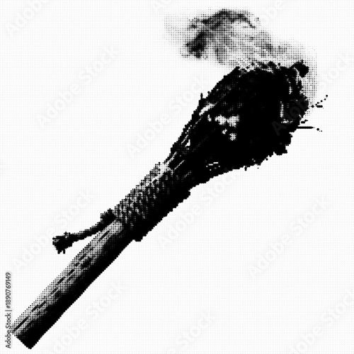 Arctic Festival Torch Illustration Black and White Halftone Dotted Winter Celebration Graphic Icon, Traditional Burning Fire Torch Isolated for Holiday Design