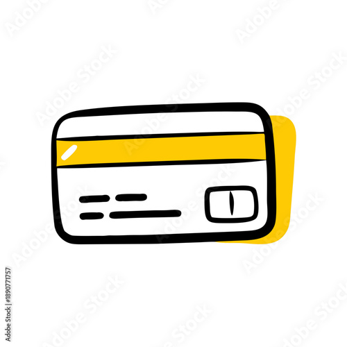 Finance icon – Credit card with yellow accent (hand drawn doodle vector, isolated)