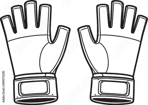 Black and White Fishing Gloves Line Art Illustration