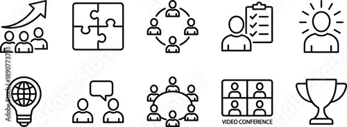 Set of 10 business icons vector, teamwork and collaboration symbols