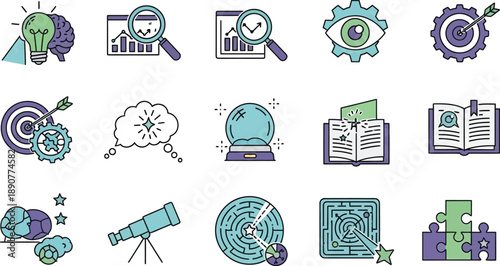 A versatile set of vector icons featuring people and business symbols for web, technology, finance, and media illustrations