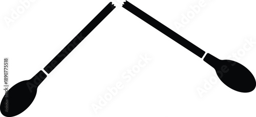 Broken Cotton Swab Silhouette. Black and White Icon Design Elements on Isolated White Background
