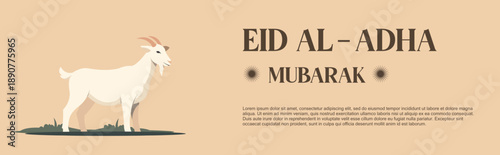 Selamat Idul Adha.Translation: Happy Eid Al Adha Mubarak. Eid al-Adha Greeting with typography and goat illustration