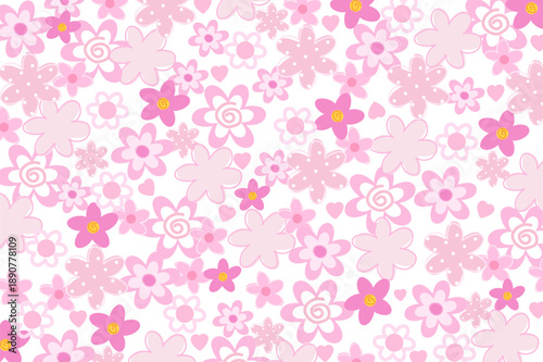 Various pink flower pattern on white background for spring and summer wallpaper, fabric print, floral pattern, textile, nature, garden, backdrop, garment, picnic blanket, duvet, phone case, book cover