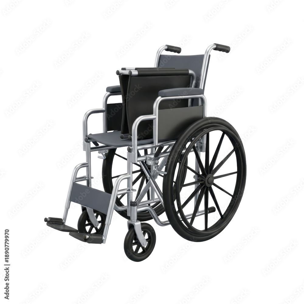 Fototapeta premium Gray And Black Folding Wheelchair With Chrome Accents On Transparent Background