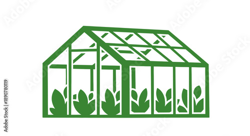 Illustrated Line Drawing of a Greenhouse with Five Plant Sections Viewed from Front in Clean White Background
