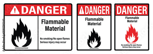 Danger Flammable Material Warning Labels with Fire Icon Isolated on White Background