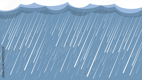 Heavy Rainfall Background with Falling Rain Drops and Stormy Clouds Illustration