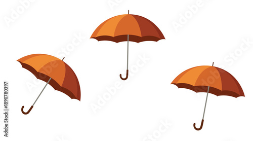 Orange Umbrella Icons Set Isolated on White Background