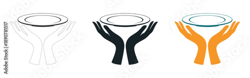 Hands Holding Plate Icon Vector, Food Serving Tray in Hands Minimal Flat Illustration on a White Background.