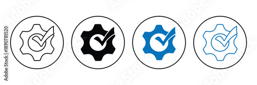 gear and check mark icon set, settings symbol, vector illustration