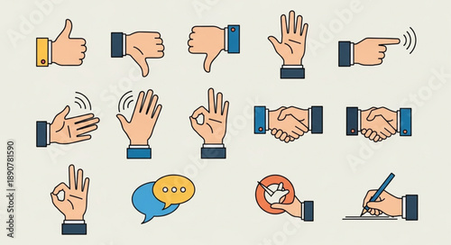Collection of Hand Gestures and Symbols Icons.