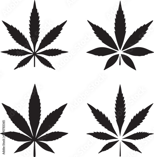 Marijuana Cannabis Hemp Leaf Vector Silhouette Set