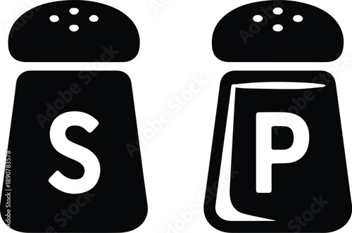 Minimalist black salt and pepper shakers seasoning silhouette vector icon