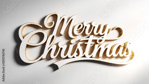 Elegant Merry Christmas Text with Gold Glitter and Soft Shadows, Festive Holiday Greeting