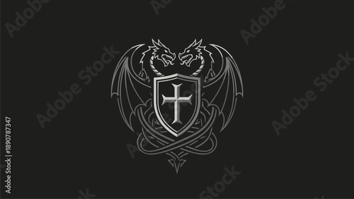 Dragon Shield Emblem: Medieval Fantasy Design