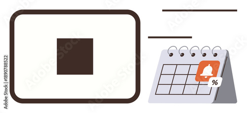 Payment tracking, time management, scheduling, reminders, business planning, retail organization. Square payment terminal next to a calendar with a notification icon. Payment tracking and time