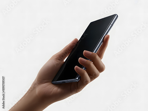 Side view professional product photo of a smartphone in hand