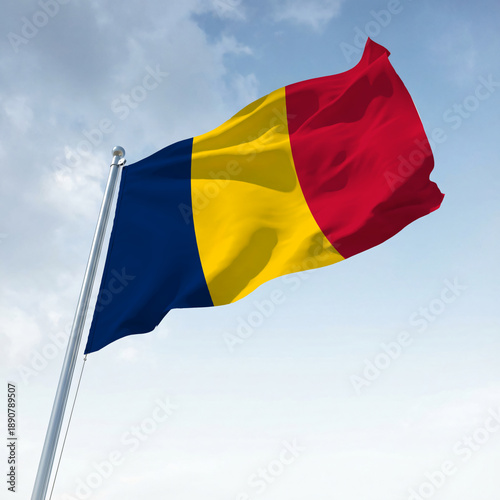 The Romanian flag flies on the flagpole