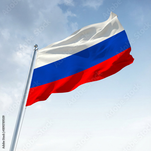The Russian flag flies on the flagpole
