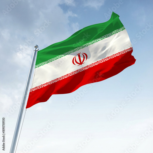The Iranian flag flies on the flagpole