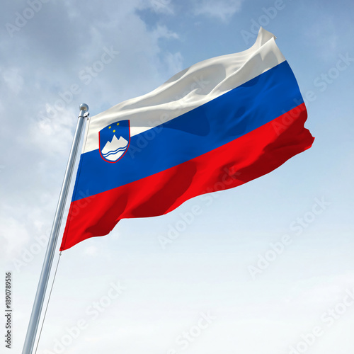 The flag of Slovenia flies on the flagpole