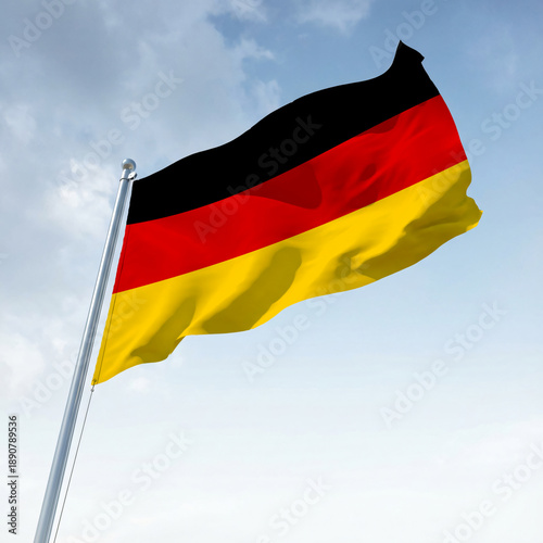 The German flag flies on the flagpole