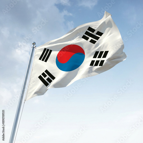 The South Korean flag flies on the flagpole