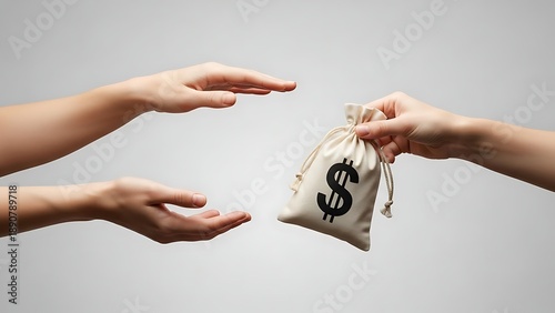 Wallpaper Mural Hands exchanging money bag with dollar sign. Torontodigital.ca