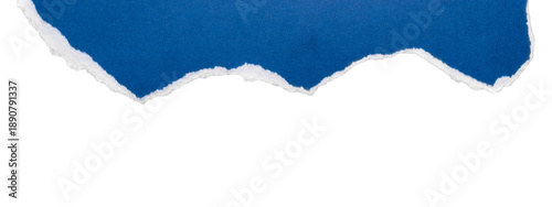 Blue torn paper header border with ripped edge, isolated on transparent background