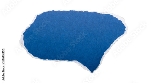 Torn blue paper sticker label shape with rough edges, isolated on transparent background
