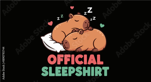 Official Sleepshirt - Cute Kawaii Sleeping Capybaras on Pillow Illustration for Pajamas and Loungewear