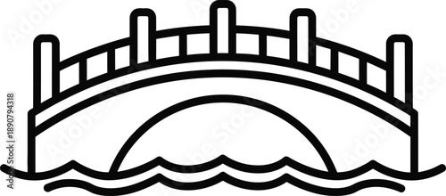 Arched Bridge Line Icon over Water for Travel, Architecture and Urban Landscape Design
