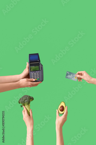 Hands with fresh broccoli, ...