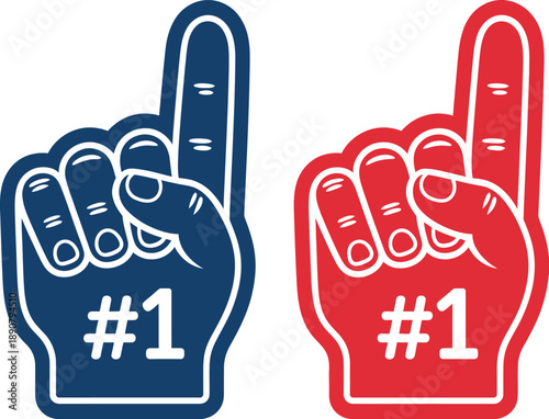 Foam finger icons representing number one best sign for crowd cheering sports victories and fan celebration concepts