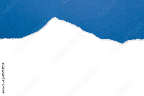 Ripped blue paper with jagged tear line and copy space banner, isolated on transparent background