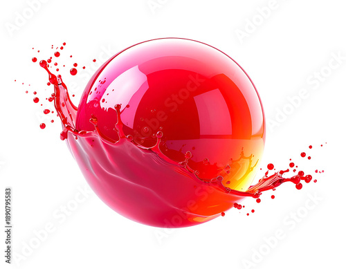Vibrant red sphere with a liquid splash bursting outwards