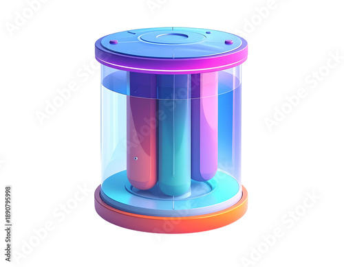 Futuristic cylindrical container with test tubes submerged in liquid