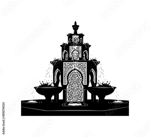 Ornate Fountain with Clock