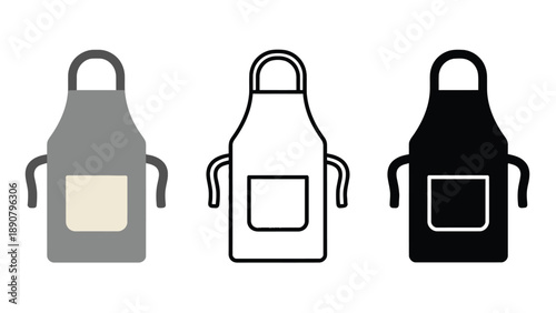 Three colorful aprons with pockets on a white background illustration