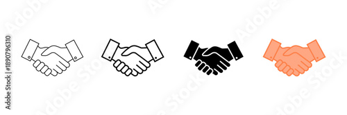 Set of minimalist handshake icons with transparent background, depicting agreement, partnership, deal, and collaboration symbols for business and communication, vector illustration
