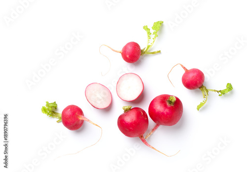 Bild auf Leinwand Fresh radish with slice isolated on white.