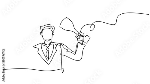 Continuous Line Drawing of a Businessman Holding a Trophy on a Podium
