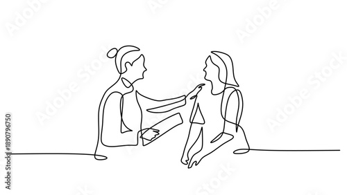 Continuous Line Drawing of a Psychologist in a Therapy Session with a Teen Patient