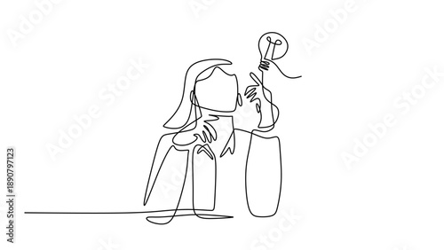 Single Line Drawing of a Businesswoman with a Hijab Having a Creative Idea