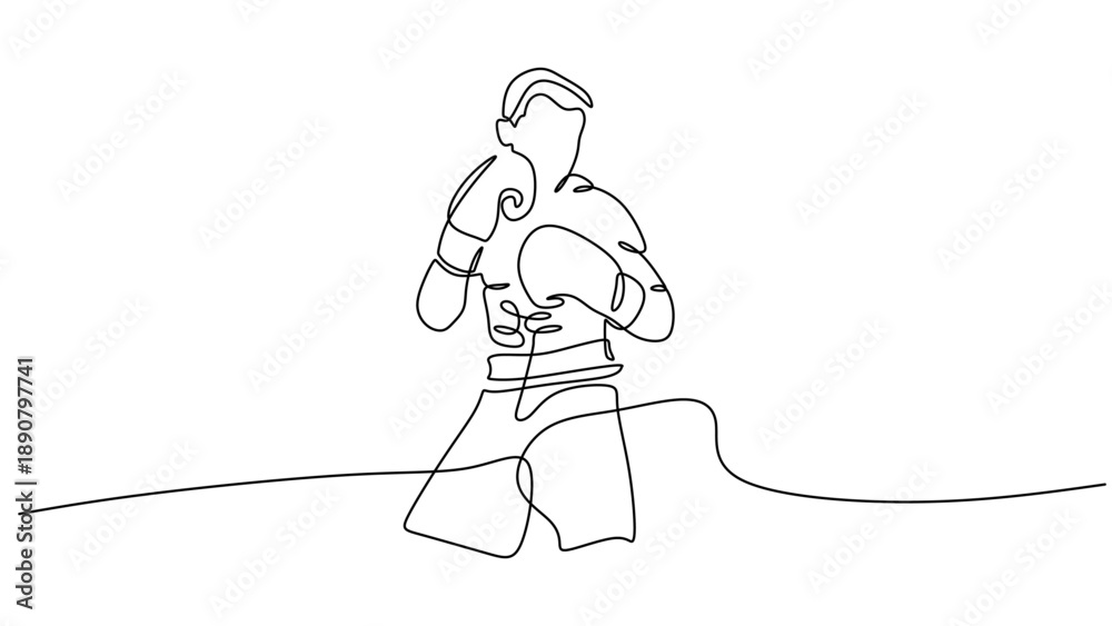 Naklejka premium Continuous Line Drawing of a Boxer Throwing a Strong Punch