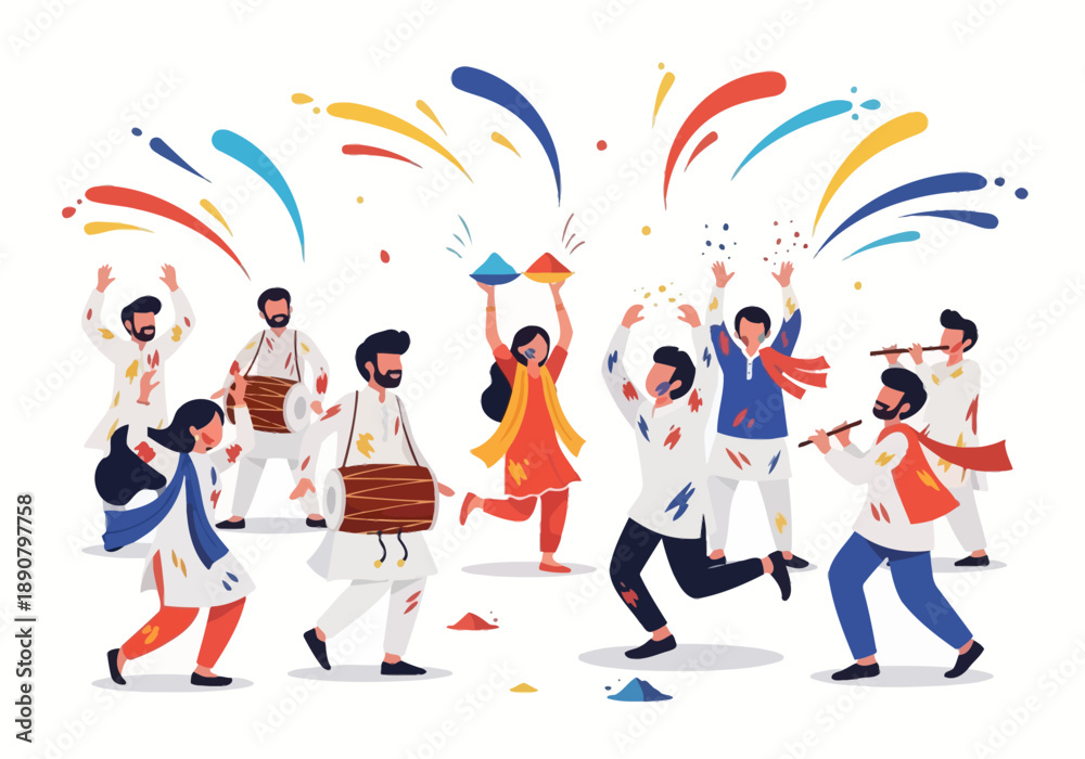 Fototapeta premium Vibrant Holi Festival Celebration with People Playing Colors.