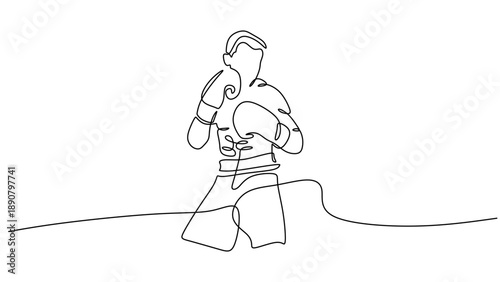 Continuous Line Drawing of a Boxer Throwing a Strong Punch