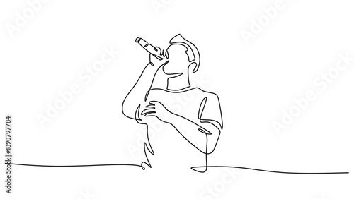 Single Line Drawing of a Singer with a Microphone