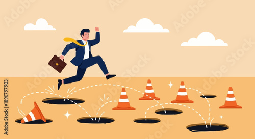 Business Man Overcoming Obstacles